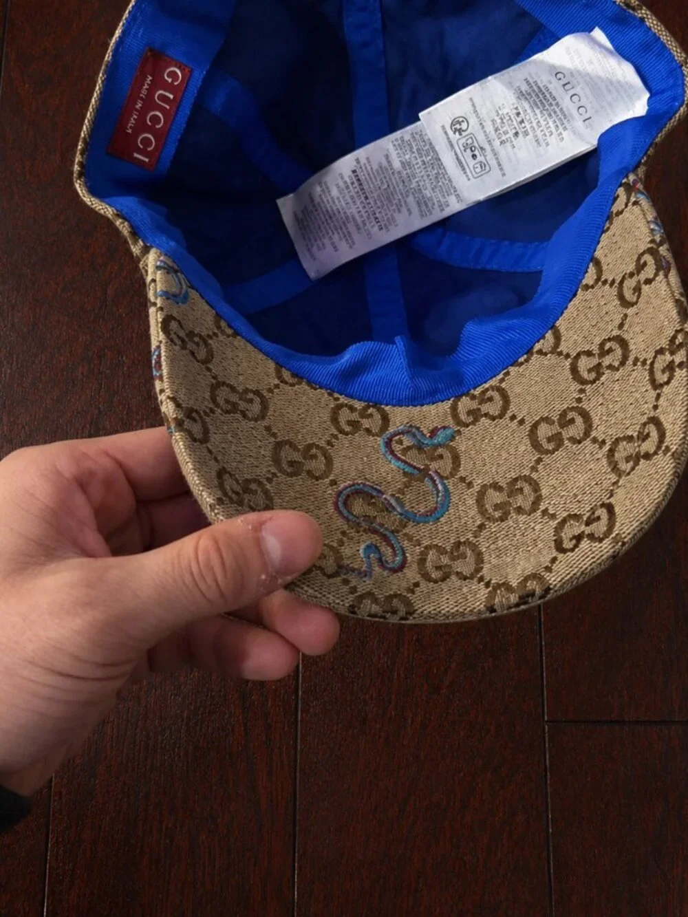 Gucci Blue Snake Print Canvas Baseball Cap